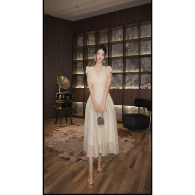 七爷定制 法式气质名媛显瘦优雅时尚连衣裙 45208