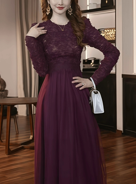 15633 富家千金特别漂亮掐腰连衣裙蕾丝拼接气质显瘦中长A字裙子