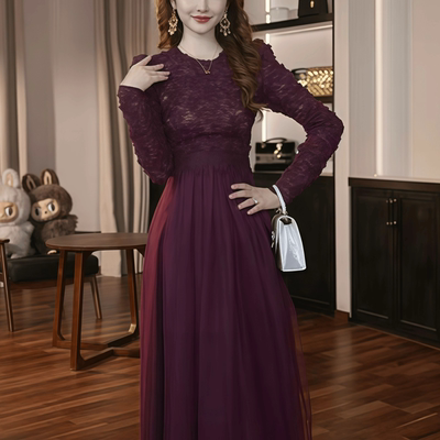 蕾丝拼接气质显瘦宴会a字裙子