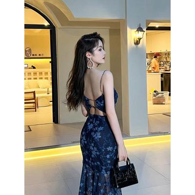 法式气质吊带鱼尾晚礼服女新款高级感夏季海边度假网纱连衣裙