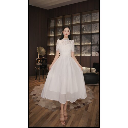 11589蕾丝拼接A字裙法式气质名媛显瘦优雅时尚连衣裙