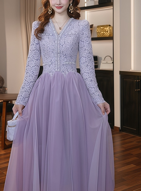 45470 新款V领法式夏季显瘦轻熟风拼接气质连衣裙A字裙高级感名媛