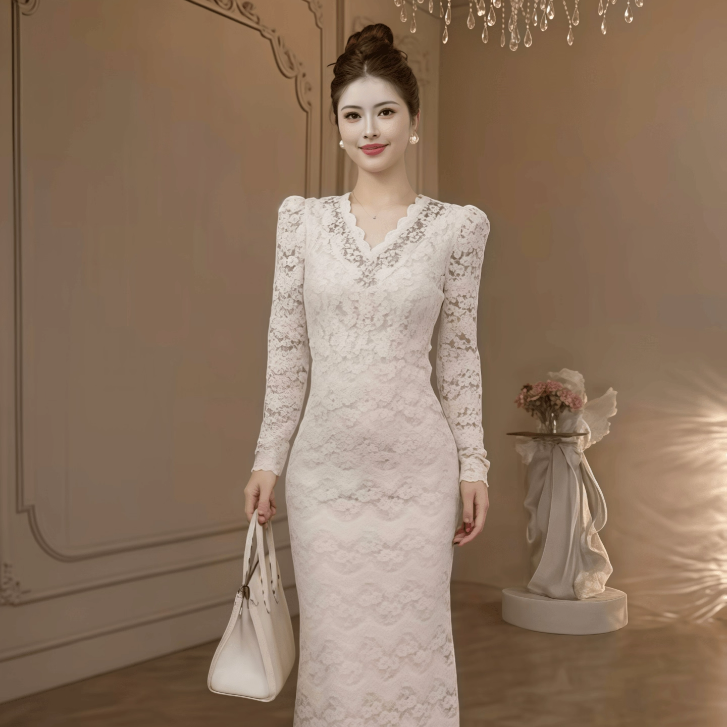 今年流行女人味重工蕾丝连衣裙