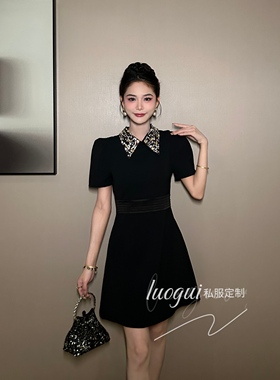 【花花原创】显瘦气质时尚小黑裙复古轻奢赫本风名媛连衣裙65333