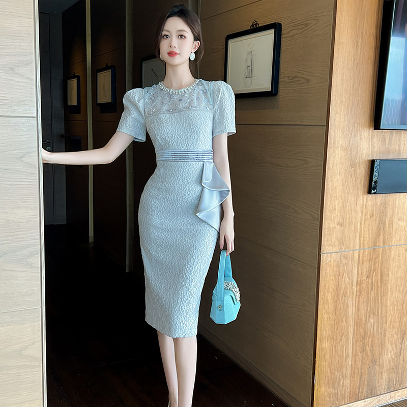 小香风连衣裙女夏季新款名媛修身收腰高级设计感小众气质长裙