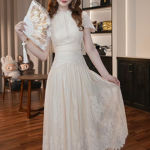 22057夏季 设计师仙气大摆中长裙优雅气质名媛风收腰连衣裙 新款