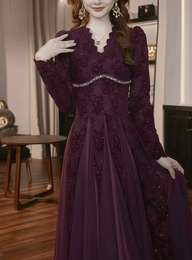 22030 独特设计感特别漂亮高腰连衣裙轻熟风女人味秋天亮片长裙子