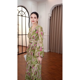 收腰显瘦白栀茉莉印花气质连衣裙裙子 法式 JS71614夏季 新款