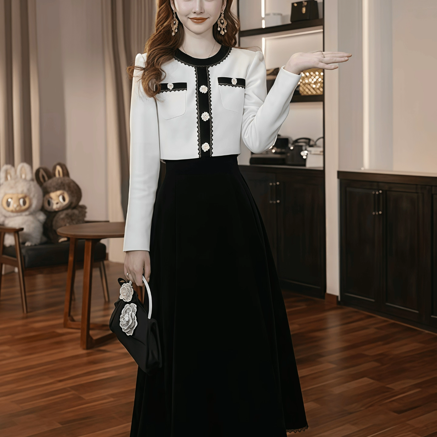 出席重要场合的黑白拼接裙子