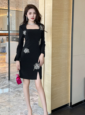 大码女装轻熟风黑色连衣裙2025新款小个子穿搭秋冬季气质包臀裙子