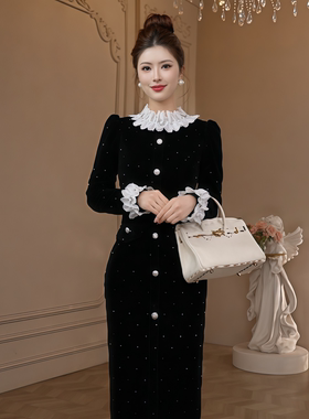 22005 原创设计感黑色名媛高级轻奢收腰显瘦气质小黑裙