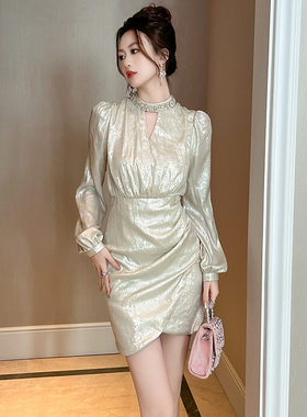 21471高级感party礼服女新款高端轻奢宴会气质长袖包臀连衣裙秋冬
