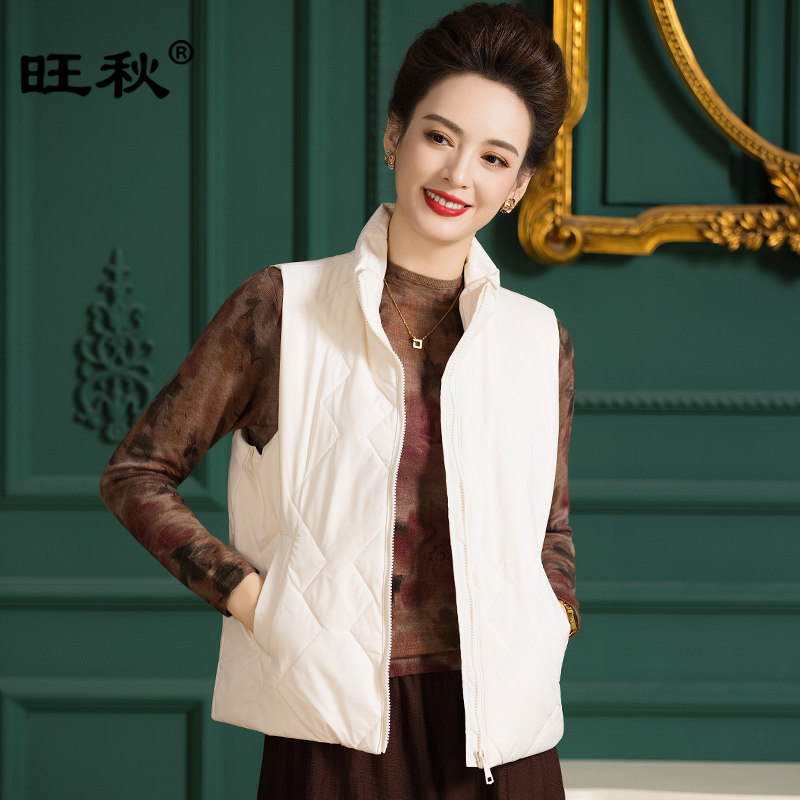 中老年女装桑蚕丝内胆马甲秋冬保暖拉链外套纯色百搭坎肩立领上衣