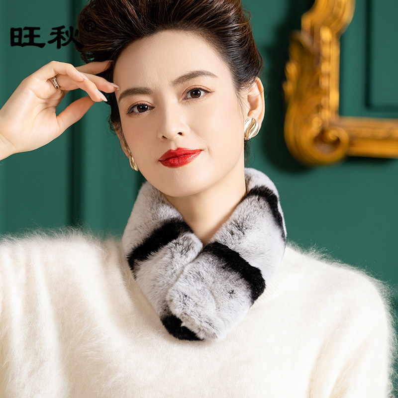 高级渐变色獭兔毛围脖加厚韩版百搭双面皮草围巾男女通用真毛领子