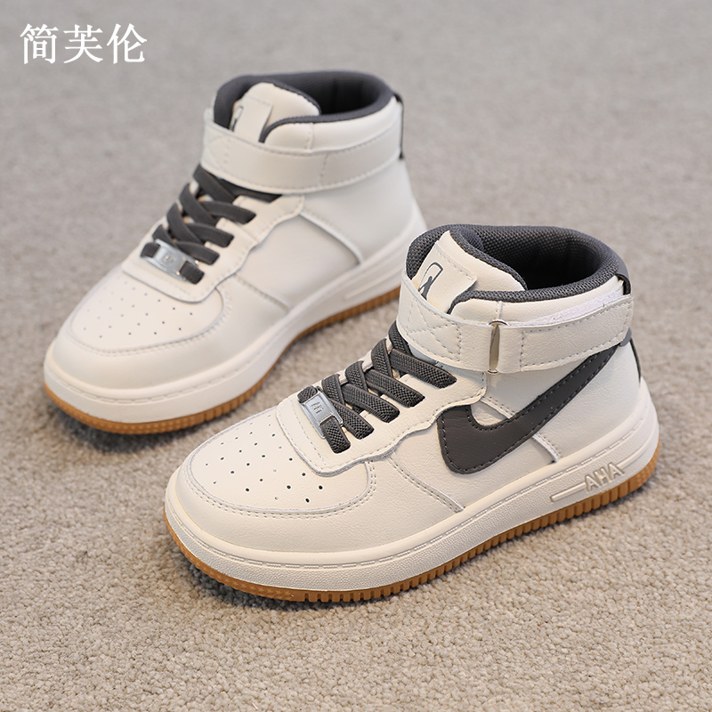真皮儿童高帮运动鞋男女同款加绒