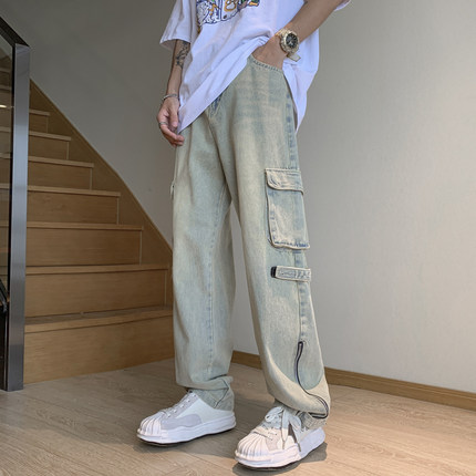 牛仔裤男款秋冬季2025新款复古美式高街痞帅宽松潮牌阔腿直筒裤子