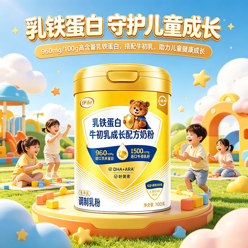 伊利乳铁蛋白牛初乳成长配方奶粉4段3-15岁小孩高钙高锌营养牛奶