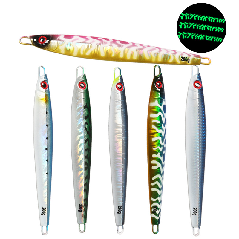 新品豹纹夜光船钓海钓快抽速沉铁板路亚饵夜光仿真鱼金枪160g200g