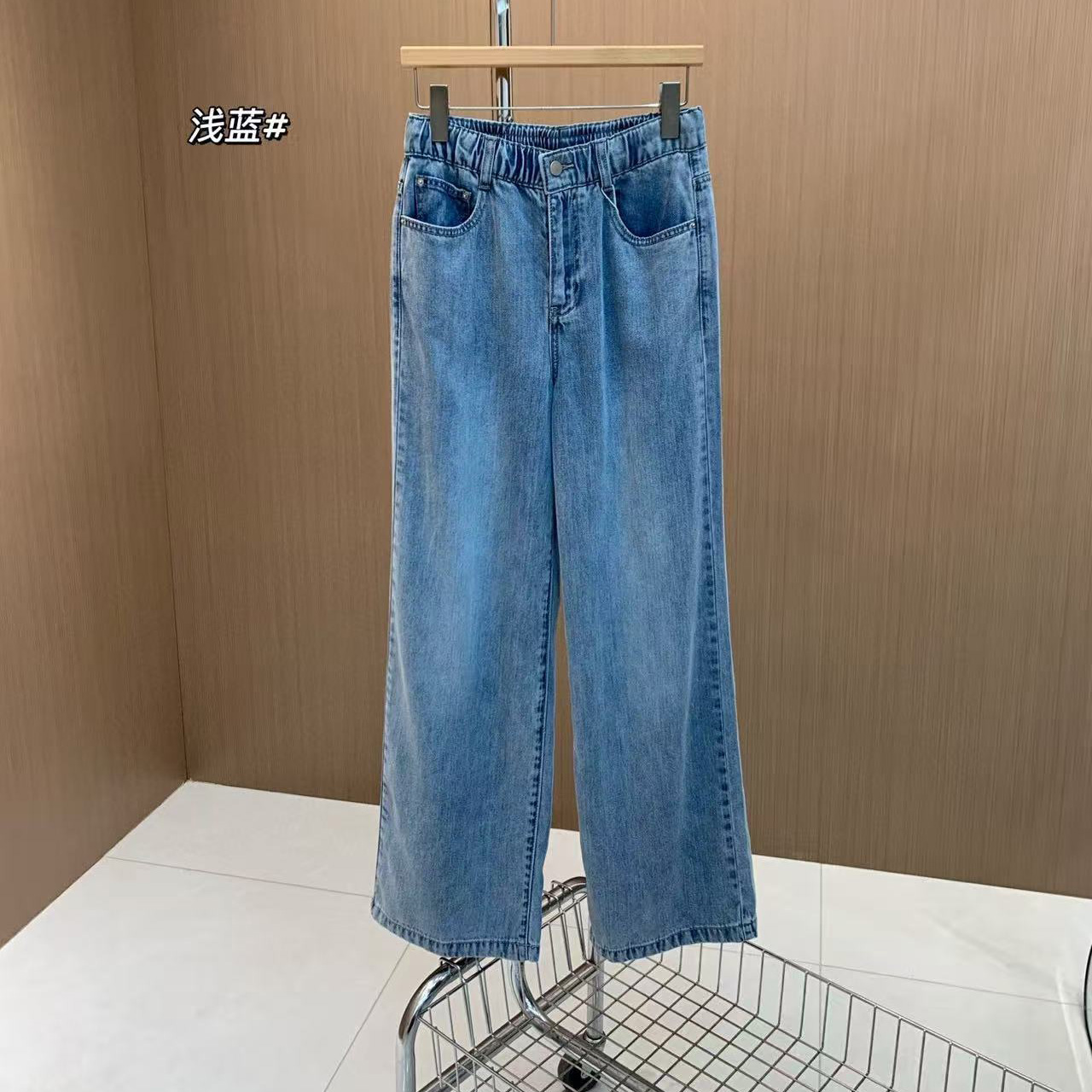 25夏季韩版时尚百搭凉感透气宽松显瘦高腰天丝牛仔阔腿裤女0523n