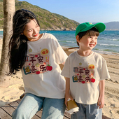 全家宽松休闲上衣半袖 亲子装 t恤高端母子母女装 一家三口短袖 新款
