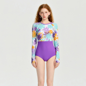 潜水服连体长袖 保暖速干三角冲浪服浮潜水母防晒泳衣圆领保守