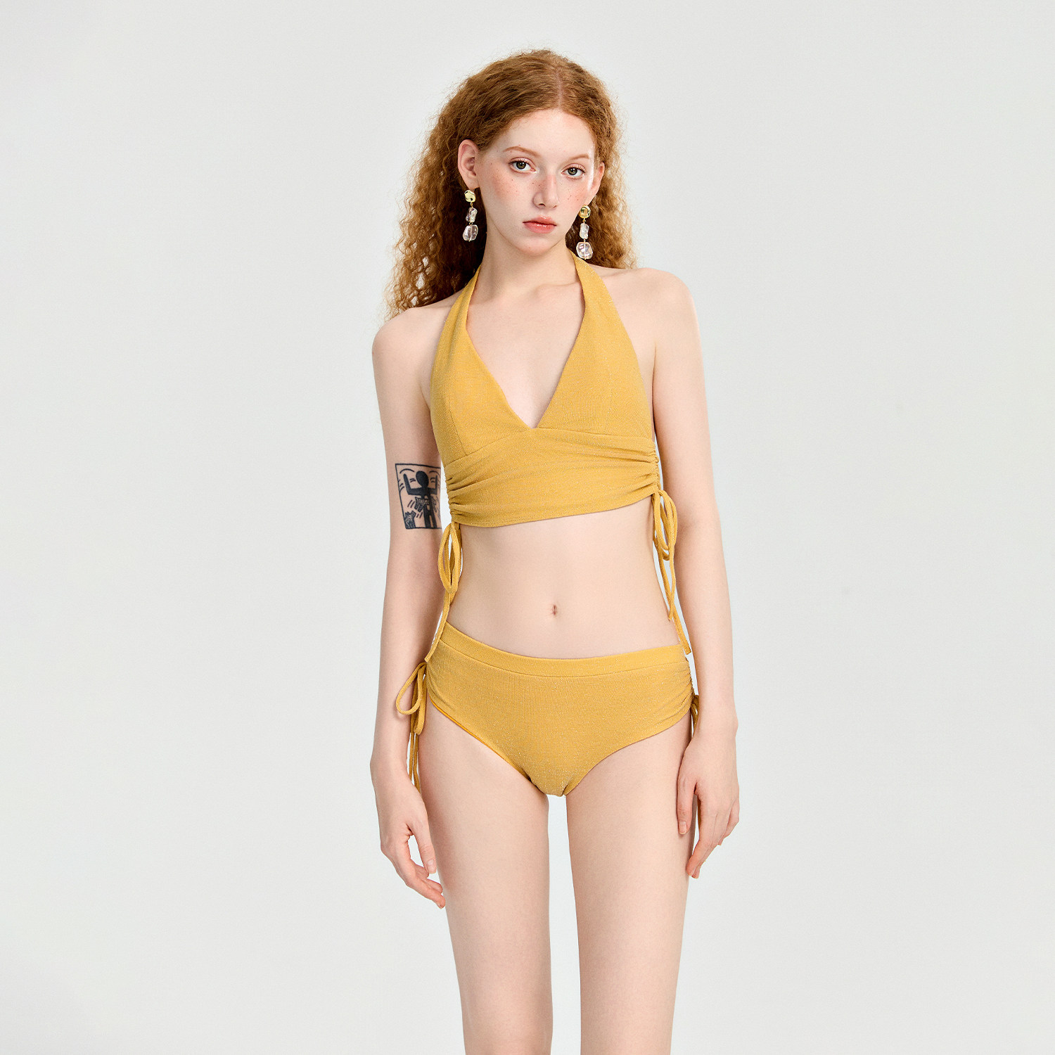 泳衣女海边度假分体比基尼泡温泉游泳衣高腰挂脖性感泳装小胸聚拢