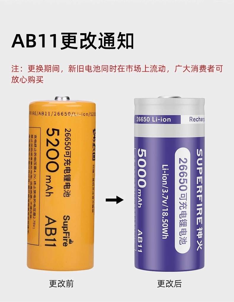 神火大容量锂电池可充电5000毫安强光手电筒长久续航超耐用26650
