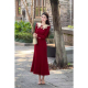 复古国风改良旗袍修身 特大码 新中式 气质鱼尾针织长裙红色晚礼服裙