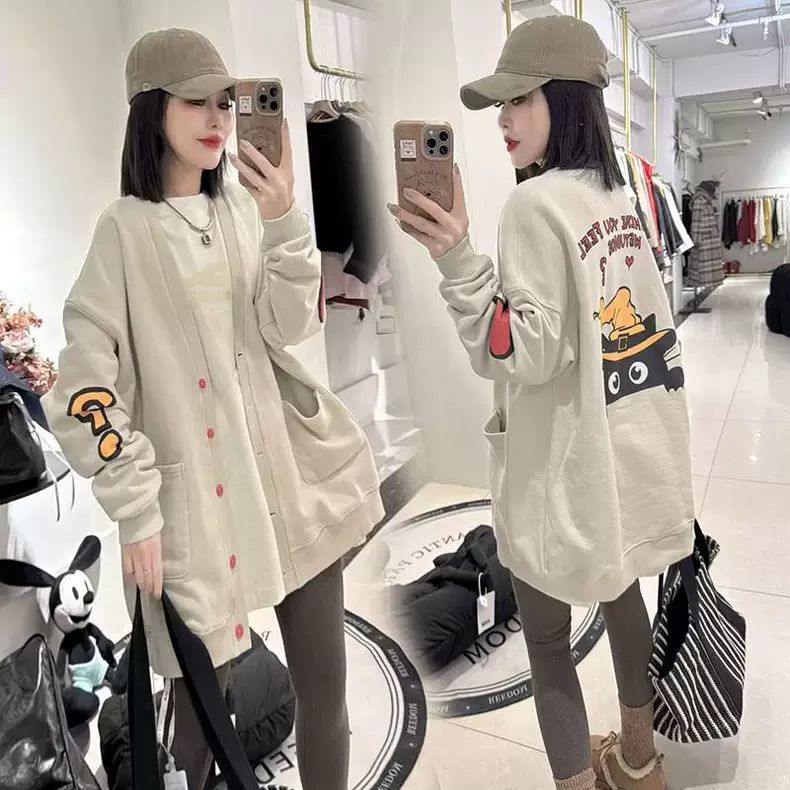 大码卡通图案印花卫衣时尚外套女