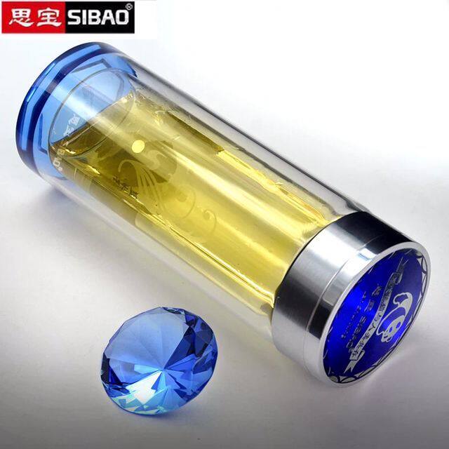 思宝蓝天蓝水星正品双层水晶杯蓝色茶杯水晶玻璃保温男女礼品水杯