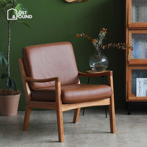 真皮实木北欧单人休闲椅