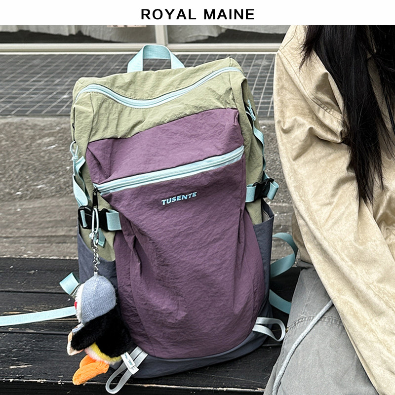 royalmaine新款多巴胺撞色旅行背包书包男女款双肩包