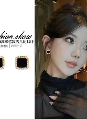 黑色方块耳环女士新款高级感蚊香盘小巧精致气质耳钉简约耳环耳饰