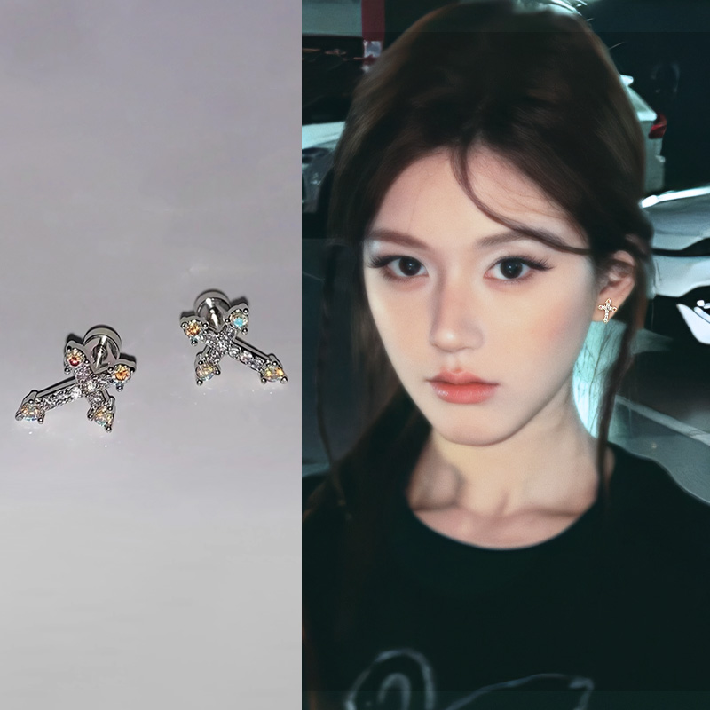 银色十字架耳钉女小众精致