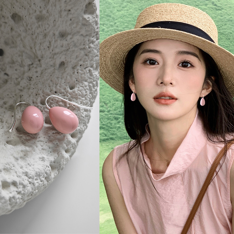 甜美莫兰迪色水滴耳环女港风