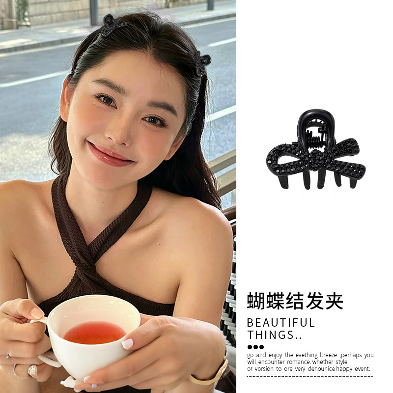 黑色蝴蝶结发夹女边夹侧边高级感图片