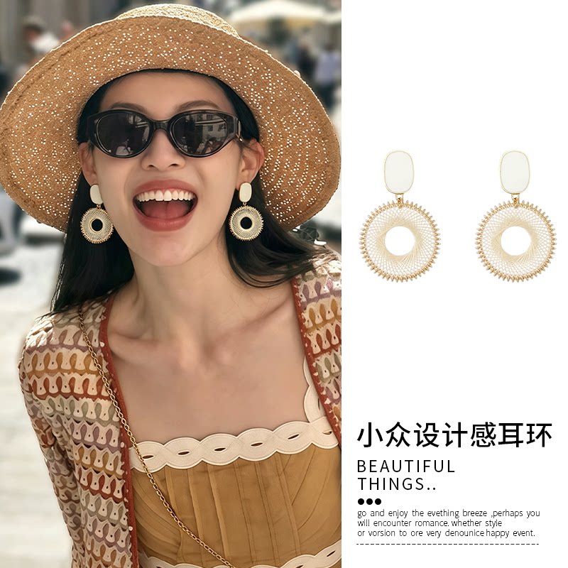 925银针波西米亚编织圈圈耳环女图片