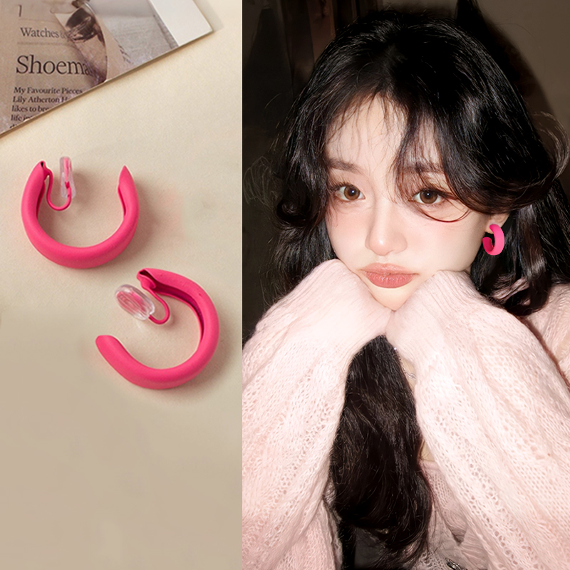 多巴胺玫粉色耳夹甜酷韩系