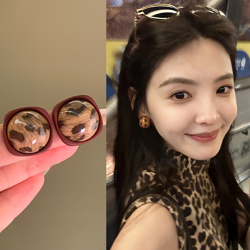 复古豹纹耳环女新款高级感