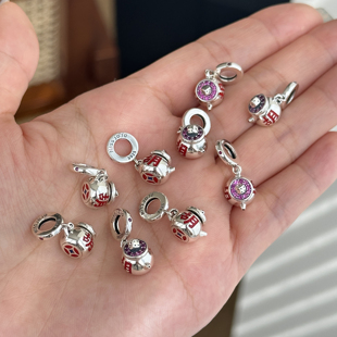 MISS JOJO原创设计简约女复古把把茶壶串珠S925纯银吊坠 3871