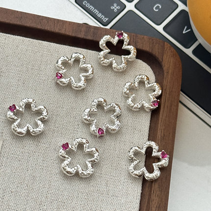 MISS JOJO原创设计简约百搭气质女小花红钻串珠S925纯银吊坠