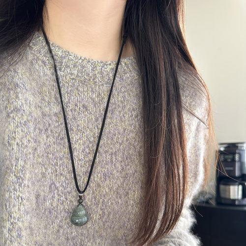 MISS JOJO原创设计时尚简约百搭气质女绿葫芦黑绳银项链 3960