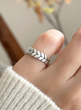 MISS JOJOS925银戒指韩国ins风简约个性百搭气质麦穗尾戒女戒开口