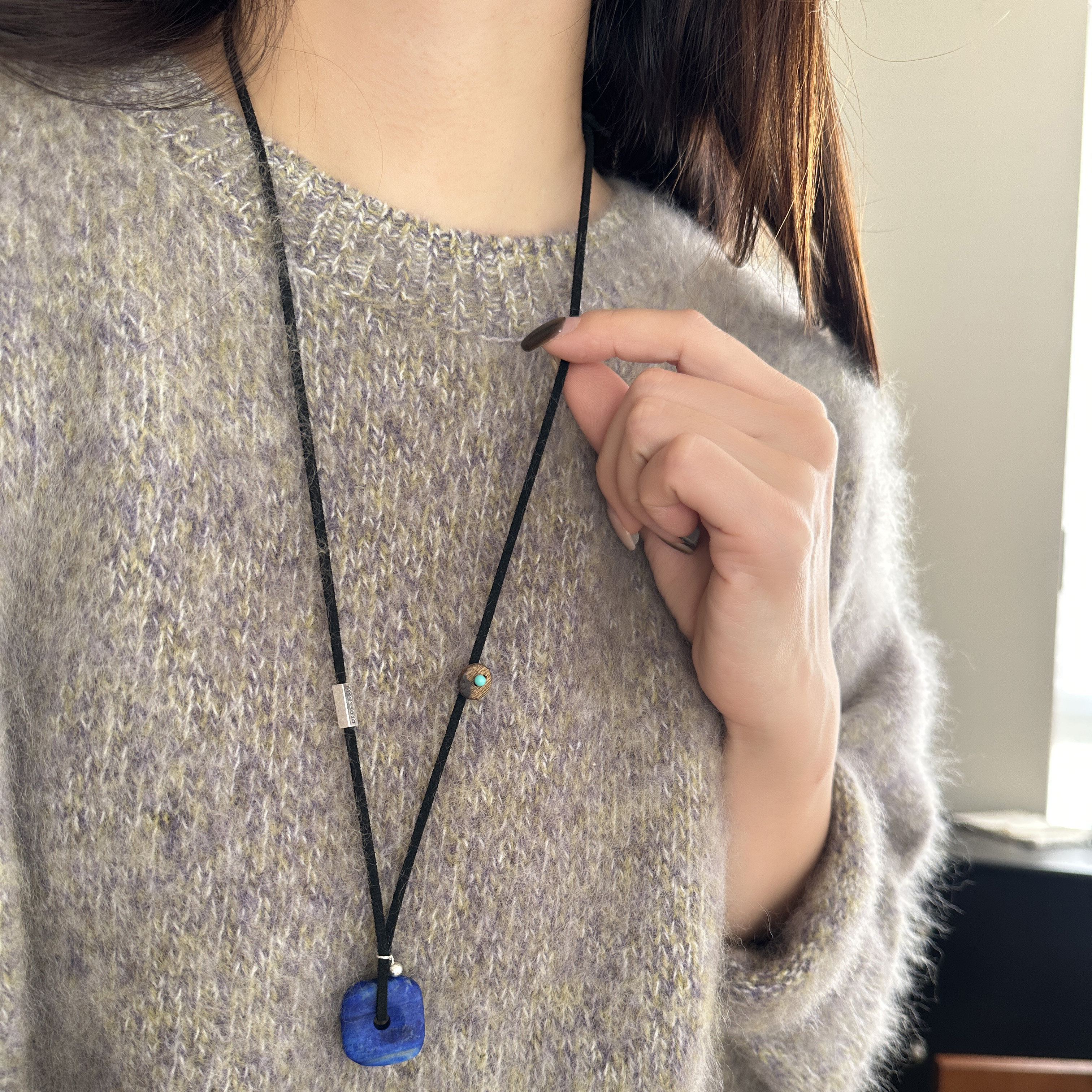 MISS JOJO原创设计时尚简约百搭气质女方形蓝石黑绳银项链 3961,饰品/流行首饰/时尚饰品新,银饰项链,淘宝优惠券,粉丝福利购,淘宝优惠卷