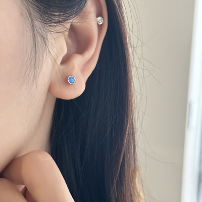 MISSJOJO圆盘蓝石螺纹银耳钉
