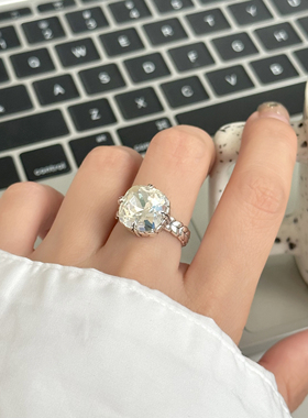 MISS JOJOS925银韩国ins风夸张重工泰银麦穗四爪镶大皓石纯银戒指