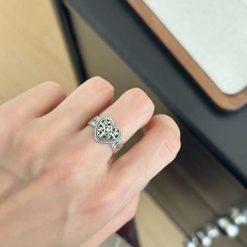 MISS JOJO原创时尚简约百搭气质女立体镂空桃心S925纯银戒指