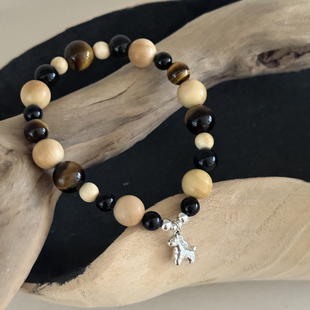 MISS 简约百搭女小马黄珠弹力绳S925纯银木手链 JOJO原创设计时尚