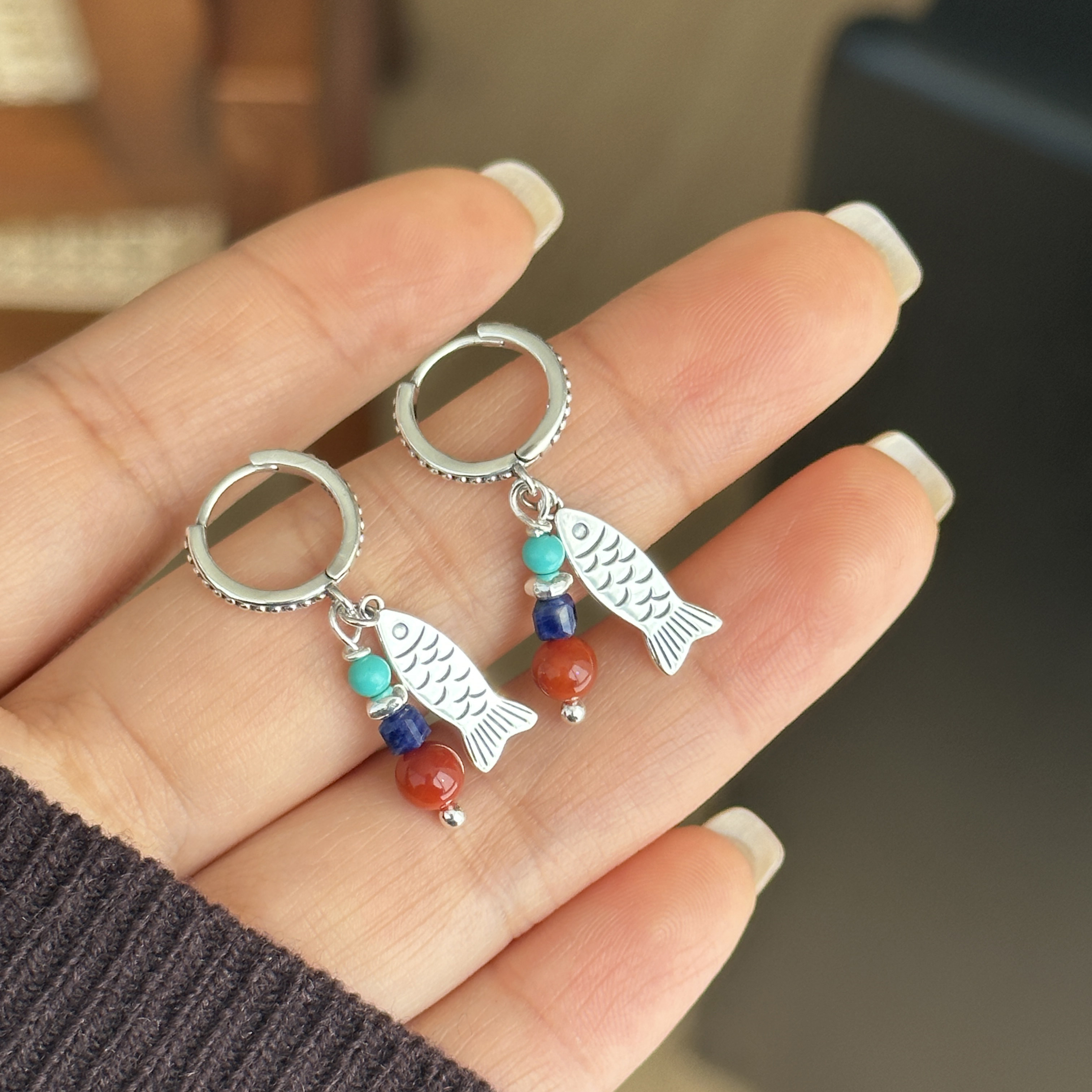 MISS JOJO原创设计时尚简约百搭气质女小鱼S925银耳环,饰品/流行首饰/时尚饰品新,银饰耳饰,淘宝优惠券,粉丝福利购,淘宝优惠卷