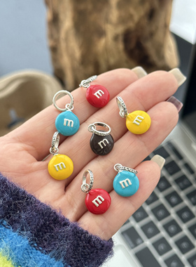 吊坠925银 韩国ins风时尚简约百搭气质女糖果多色m豆吊坠 3695
